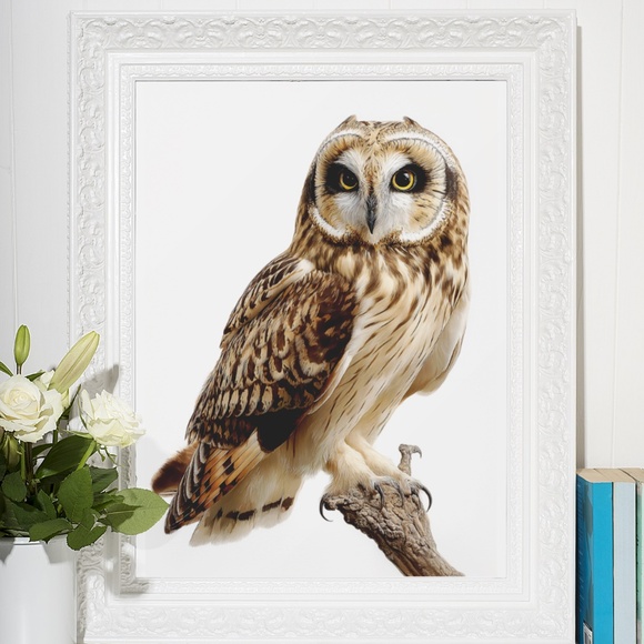 Watercolor Short-Eared Owl Portrait Wall Art Print, Unframed - Graceful Woodland - Picture 6 of 6